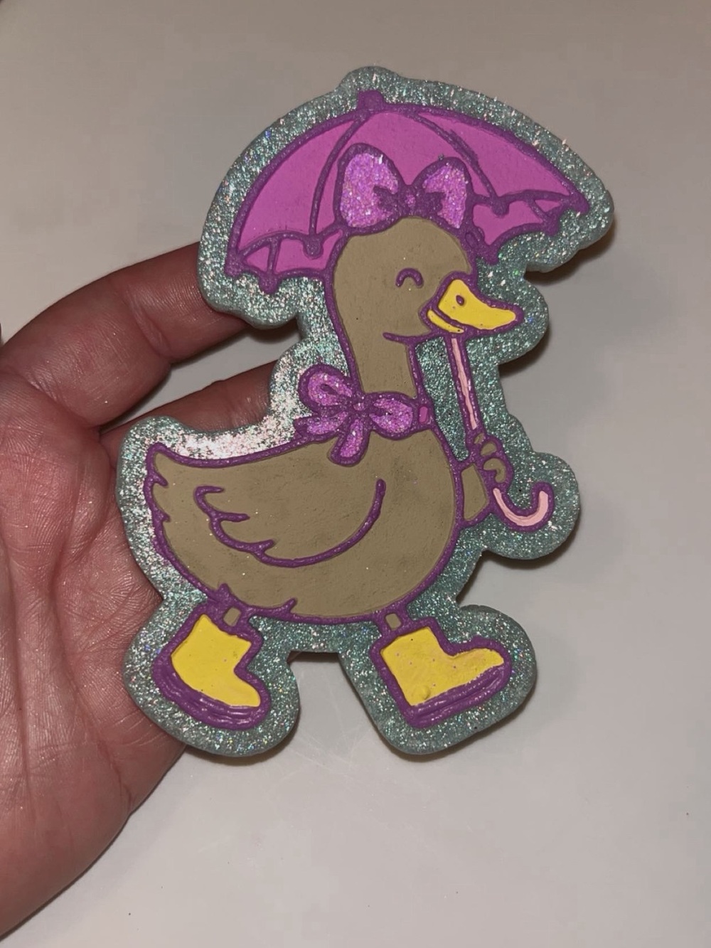 Cute Duck with Umbrella Decorative Car Freshie- Pink & Yellow